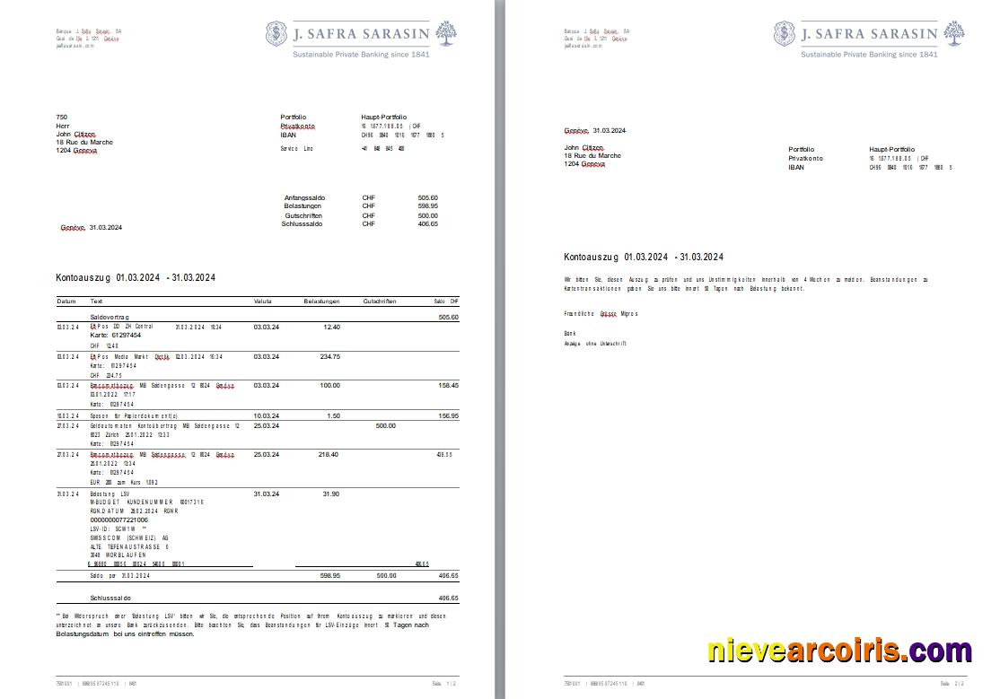 Switzerland Bank J. Safra Sarasin bank statement 2 pages - Copy